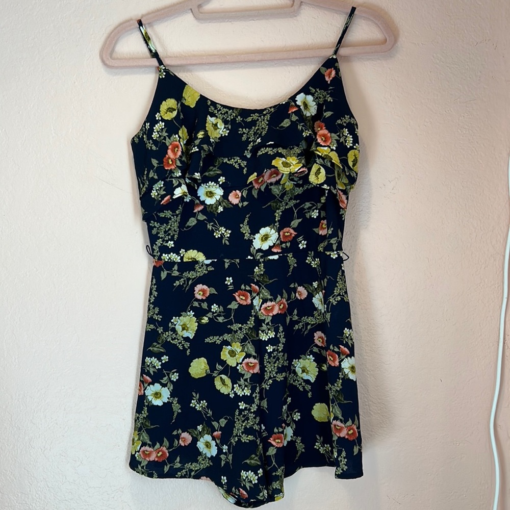 Navy Blue Floral Romper - Forever 21 small